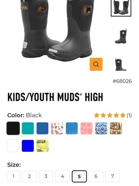 Kids/Youth High Rain Boots — Black. Mud Boots. Chore Boots. Winter Rubber Boots.